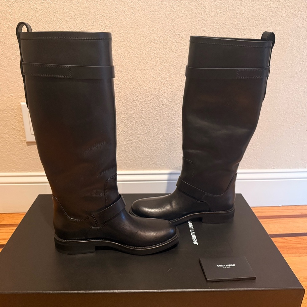 Saint Laurent Dark Leather Moto Boots